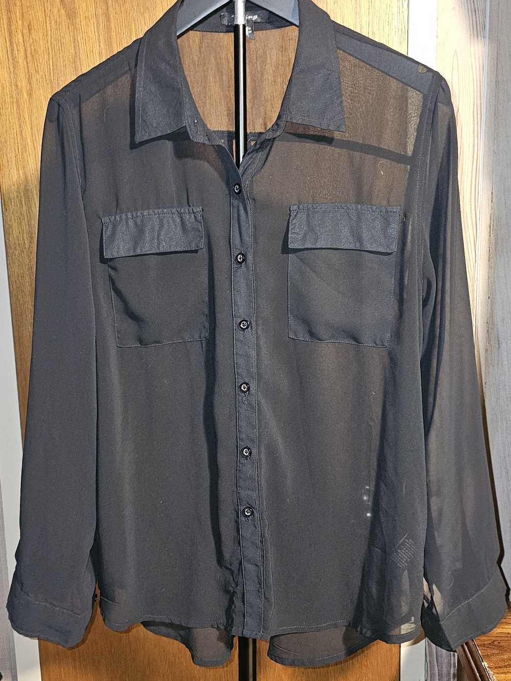 Timing Black Semi-Sheer Button-Down Shirt
